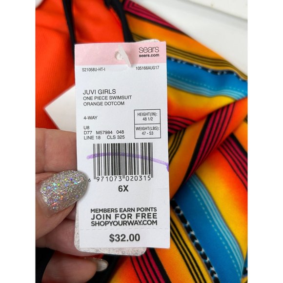 0707A- Joe Boxer Girls’ One Piece Swimsuit 6X Multicolor Black Spaghetti Straps - Picture 5 of 8